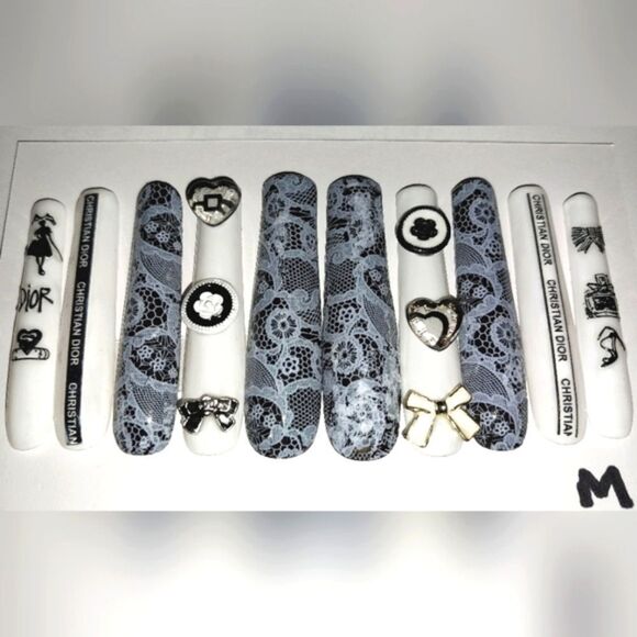 Hand crafted custom print 10pc 3xl acrylic press on nails sz medium - Picture 1 of 5